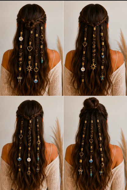 50PCS Gold Hair Rings & Hair Charms Set – Braid Accessories, Hair Jewelry for Braids, Ponytails & Wedding Hairstyles