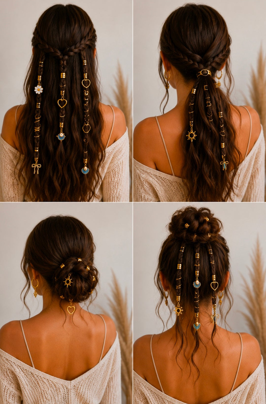 50PCS Gold Hair Rings & Hair Charms Set – Braid Accessories, Hair Jewelry for Braids, Ponytails & Wedding Hairstyles
