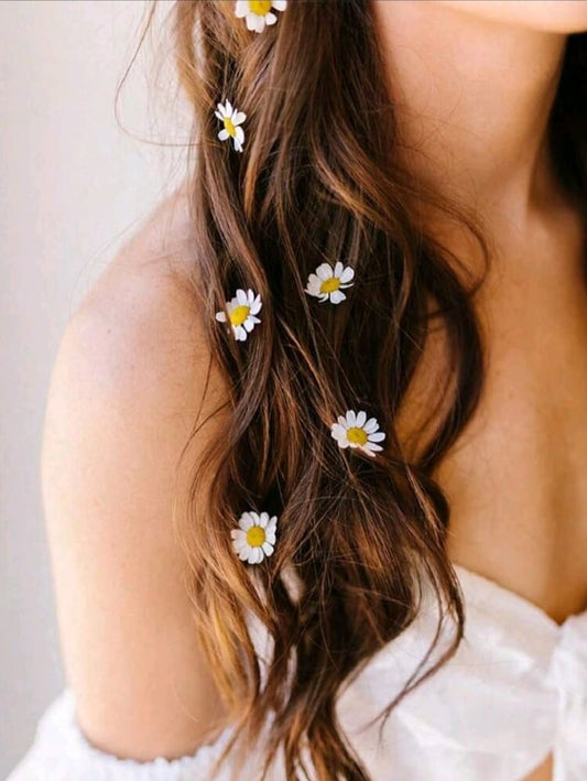 5 Pcs White Daisy Flower Hair Clips For Women/ Mini Ditsy Floral Hair Pins/ Summer Beach Hair Accessories/ Bridal Wedding Party Headpiece Set, Festival, Birthday