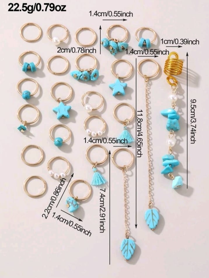 24pcs Women's Personalized Exaggerated Blue Star, Pearl, Tassel Braided Hair Clips, Natural Stone Pendant Hair Hoops, Headbands, Suitable For Daily, Party, Gathering, Dance Events, Hair Accessories For Women, Hairpin, Boho Style