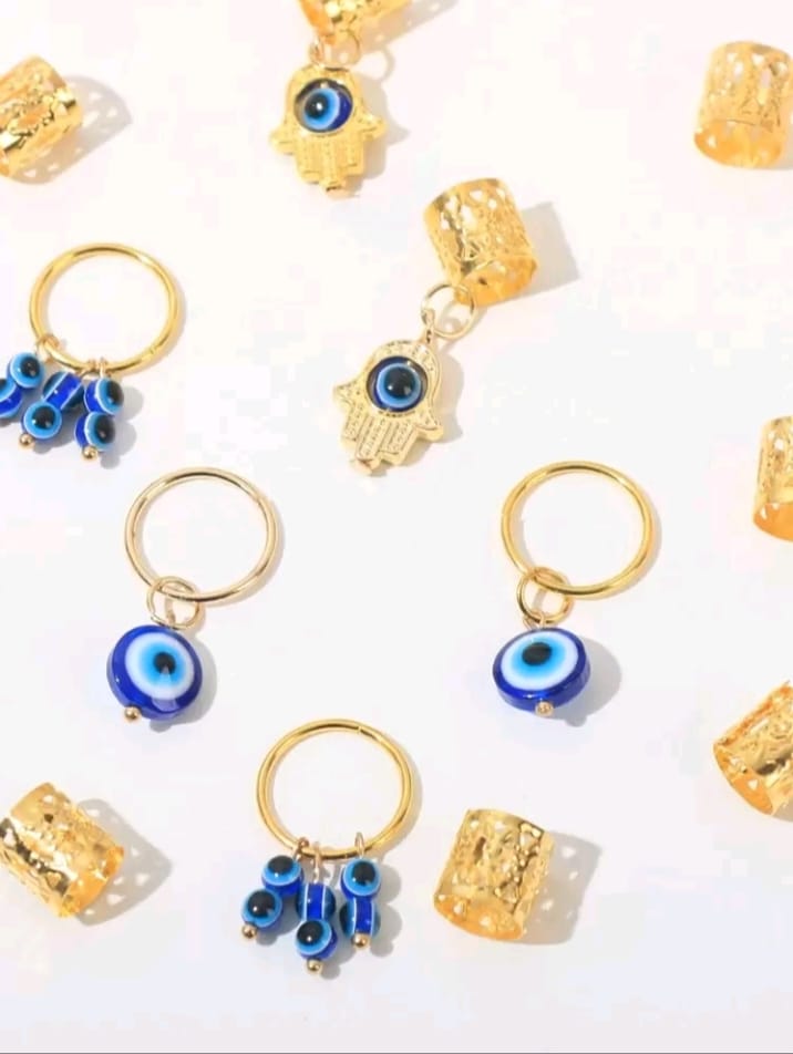 16pcs Devil Eye Braid Hair Rings, Gold Color Braiding Hair Clips, Fashion Hair Accessories For Women, School Stuff, Head Accessories, Hairpin, Boho Style