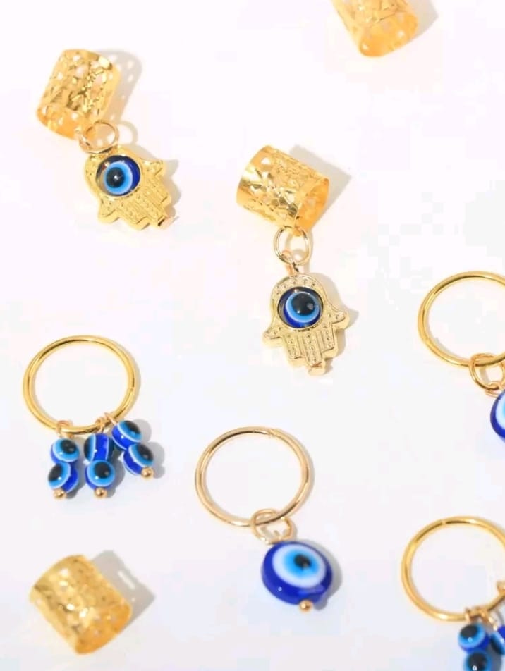 16pcs Devil Eye Braid Hair Rings, Gold Color Braiding Hair Clips, Fashion Hair Accessories For Women, School Stuff, Head Accessories, Hairpin, Boho Style