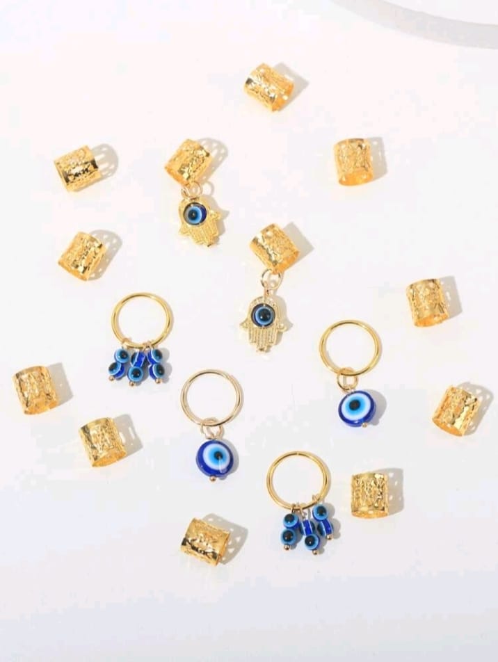 16pcs Devil Eye Braid Hair Rings, Gold Color Braiding Hair Clips, Fashion Hair Accessories For Women, School Stuff, Head Accessories, Hairpin, Boho Style