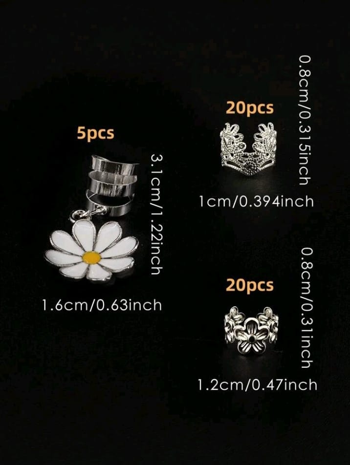 45pcs Alloy Daisy Flower Hair Clips, Y2K Punk Hip Hop Decorative Hair Clips, Gift Party Daily Hair Accessories