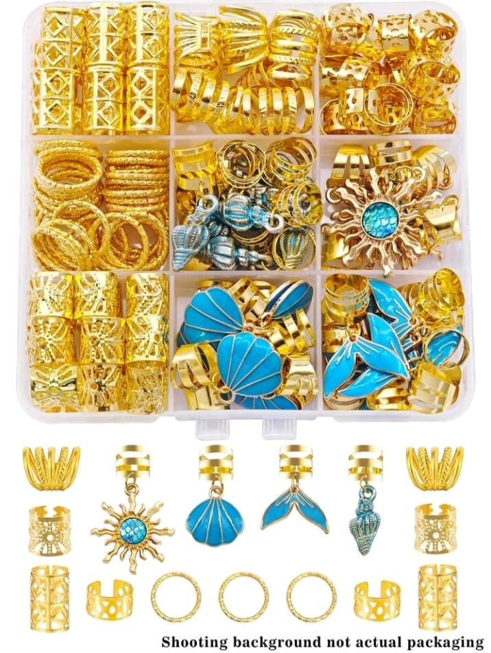 46pcs Turquoise Pendant Dreadlock Hair Accessories Set, Including Hair Ties, Hair Clips, Hair Pins, Hair Barrettes, Hippie Style Hair Decorations Suitable For Women Braiding, Also Includes Claw Clips, Hair Clips, Hair Pins.
