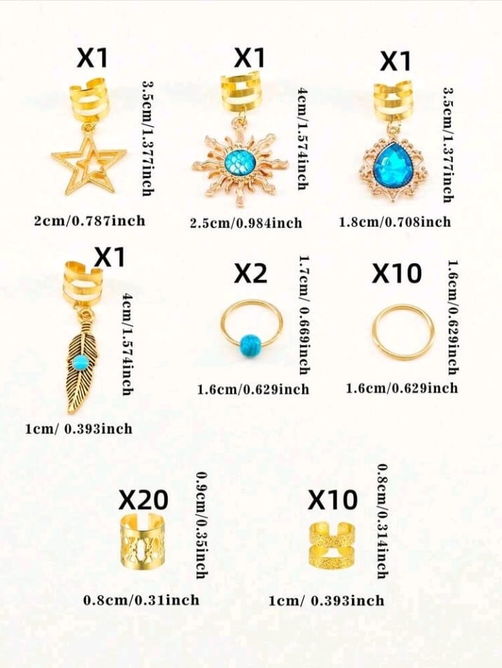 46pcs Turquoise Pendant Dreadlock Hair Accessories Set, Including Hair Ties, Hair Clips, Hair Pins, Hair Barrettes, Hippie Style Hair Decorations Suitable For Women Braiding, Also Includes Claw Clips, Hair Clips, Hair Pins.