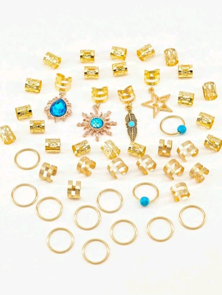 46pcs Turquoise Pendant Dreadlock Hair Accessories Set, Including Hair Ties, Hair Clips, Hair Pins, Hair Barrettes, Hippie Style Hair Decorations Suitable For Women Braiding, Also Includes Claw Clips, Hair Clips, Hair Pins.