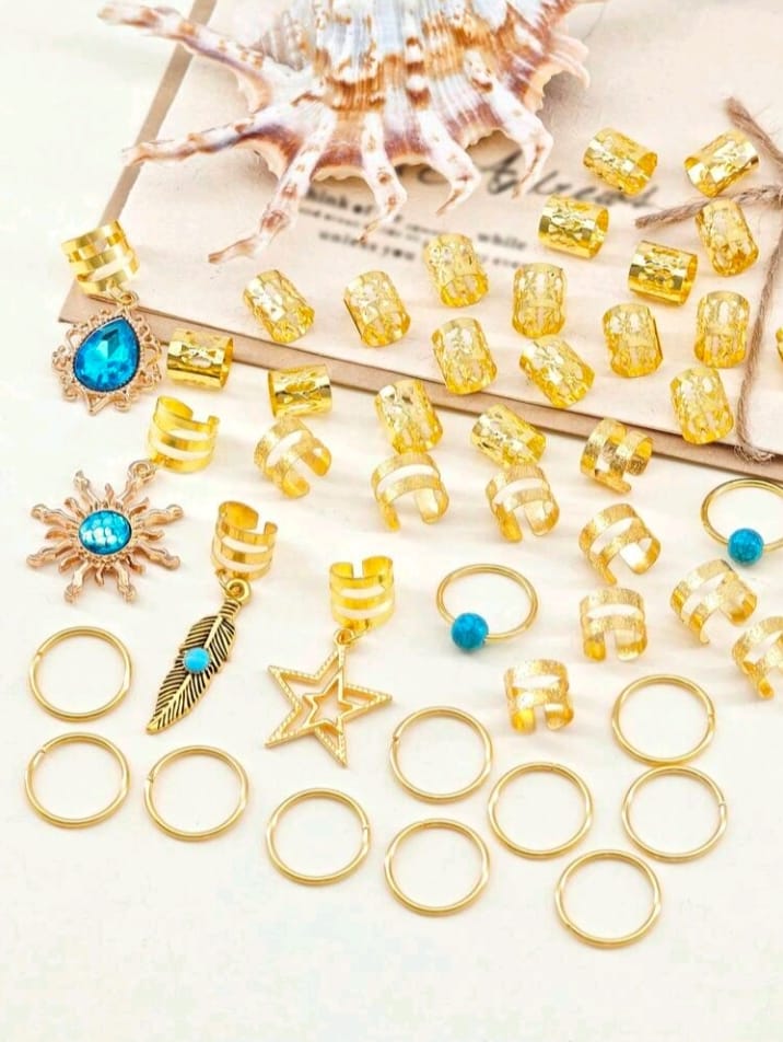 46pcs Turquoise Pendant Dreadlock Hair Accessories Set, Including Hair Ties, Hair Clips, Hair Pins, Hair Barrettes, Hippie Style Hair Decorations Suitable For Women Braiding, Also Includes Claw Clips, Hair Clips, Hair Pins.