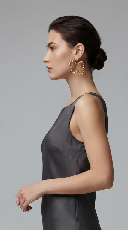 Gold Abstract Flower Statement Earrings for Women | Artistic Floral Drop Earrings