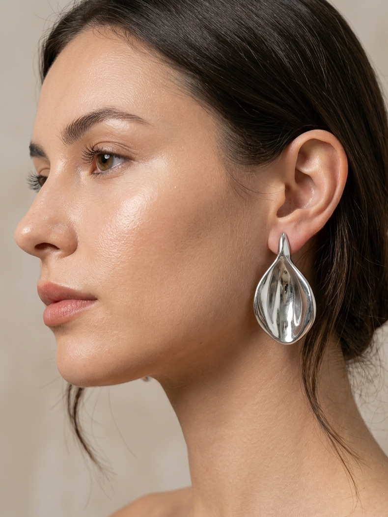 Silver Teardrop Statement Earrings | Modern Elegant Drop Earrings for Women