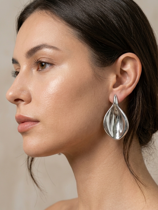Silver Teardrop Statement Earrings | Modern Elegant Drop Earrings for Women