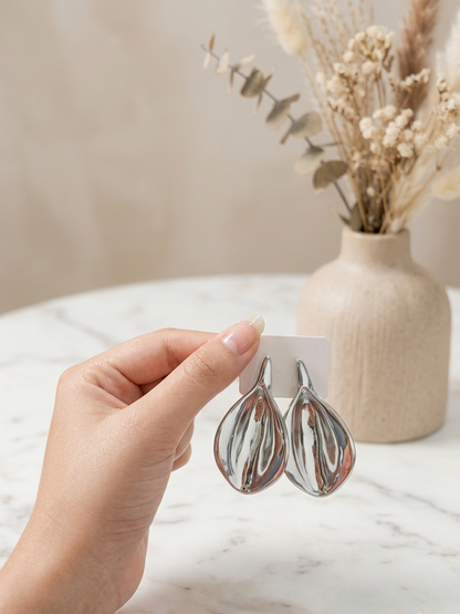 Silver Teardrop Statement Earrings | Modern Elegant Drop Earrings for Women