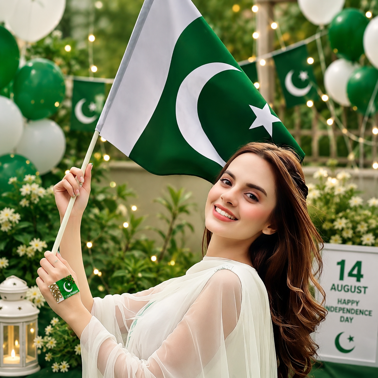 14 August Pakistan Flag Kundan Sticker