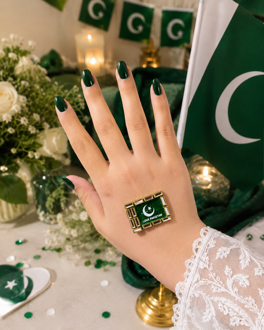 14 August Love Pakistan Kundan Hand Sticker – Premium Reusable Self-Adhesive Independence Day Body Sticker