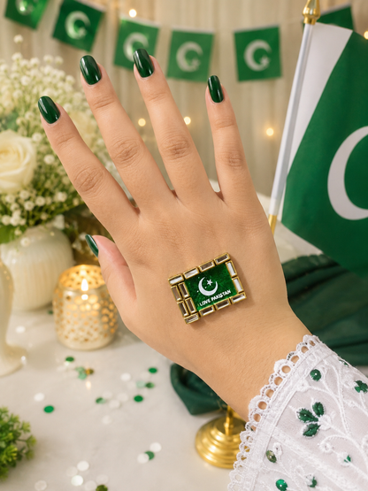 14 August Love Pakistan Kundan Hand Sticker – Premium Reusable Self-Adhesive Independence Day Body Sticker