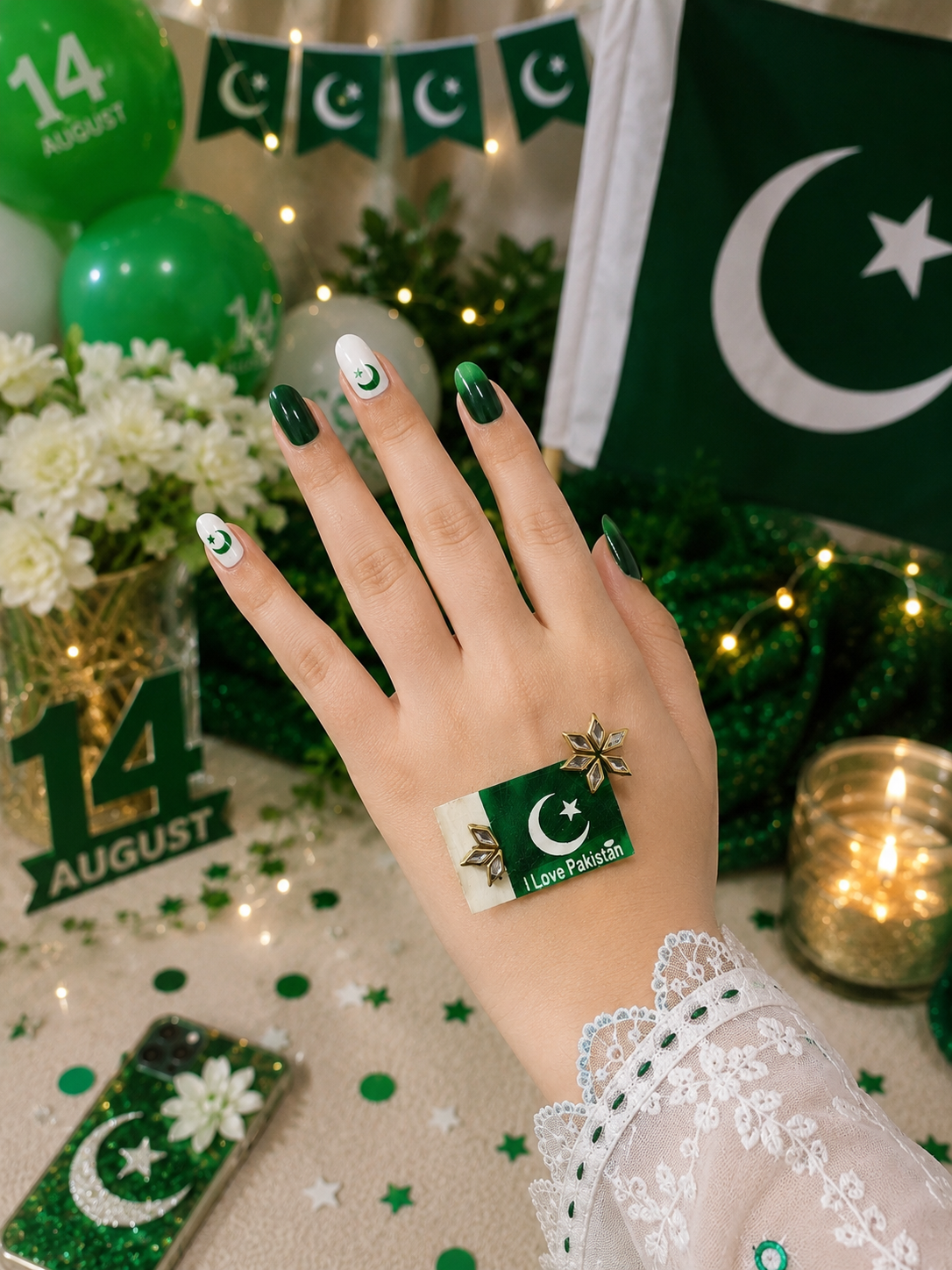 14 August Love Pakistan Kundan Sticker – Premium Reusable Self-Adhesive Decorative Sticker