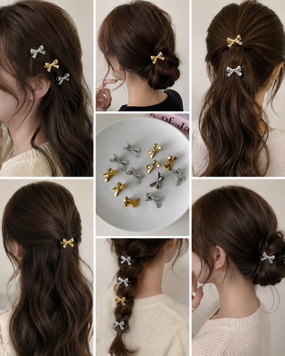 5PCS Crystal Bow Hair Clips Set – Silver & Gold Elegant Hair Accessories for Women & Girls