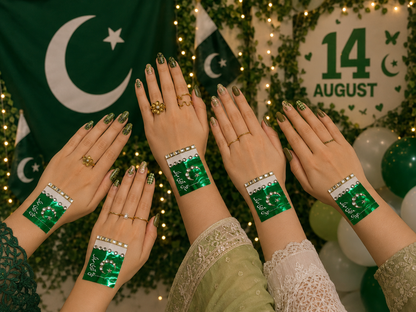 14 August Pakistan Flag Hand Sticker | Independence Day Hand Decoration | Premium Self-Adhesive Body Sticker