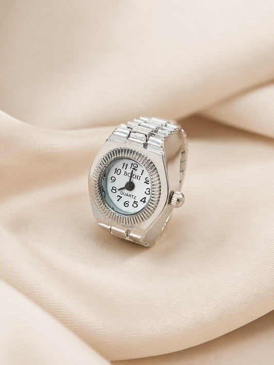 Silver Ring Watch for Women – Adjustable Vintage Quartz Finger Watch