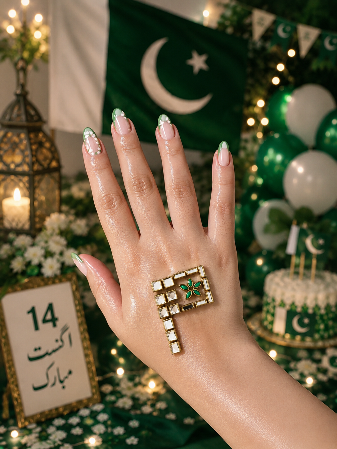 Pakistan Flag Kundan Sticker for 14 August – Independence Day Hand Decoration | Self-Adhesive