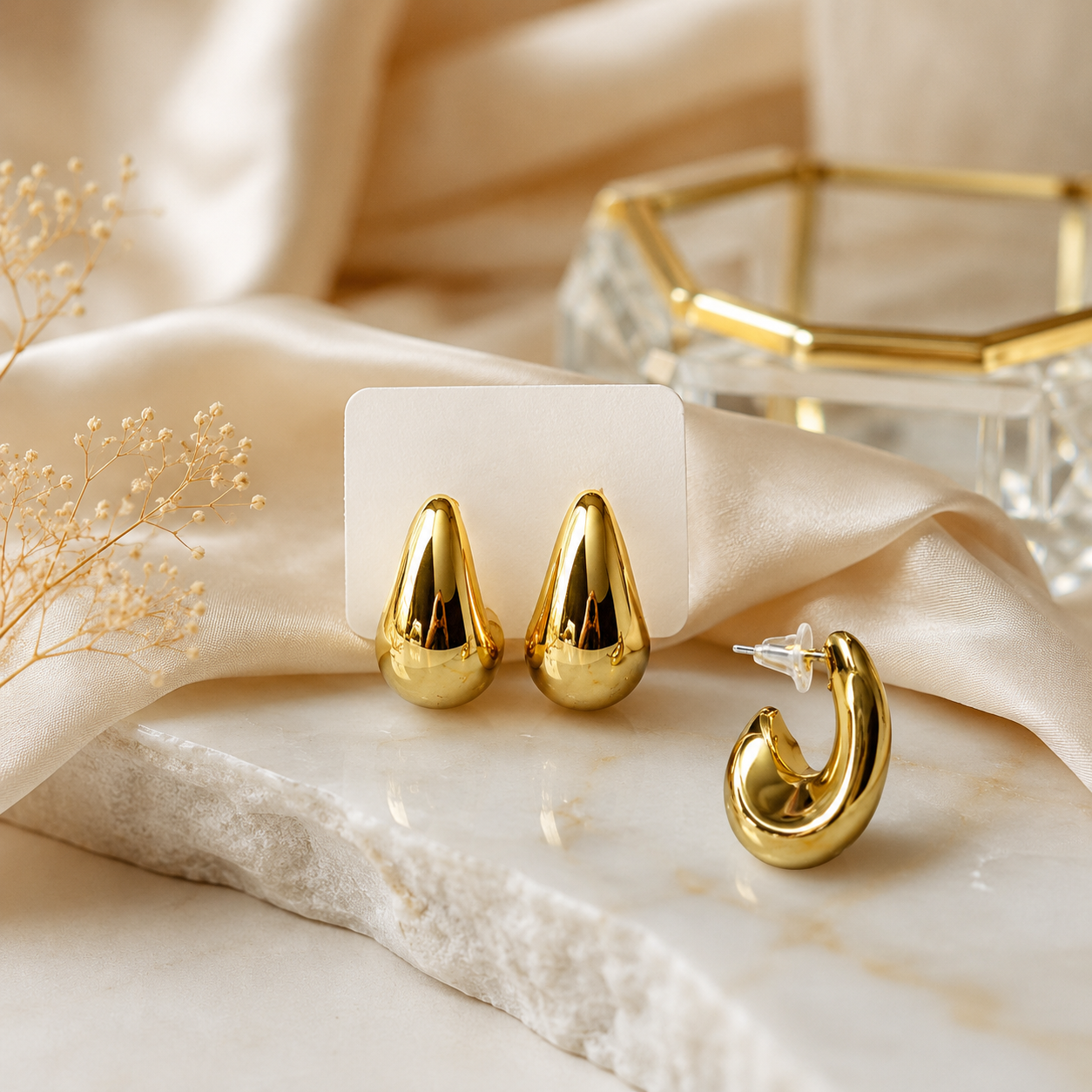 Chunky Gold Teardrop Hoop Earrings for Women | Statement Gold Plated Earrings