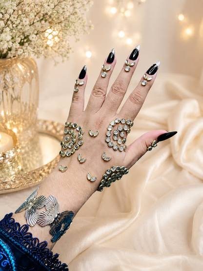Luxury Kundan Mehndi Sticker Set – Self-Adhesive Bridal Hand Decoration for Weddings & Eid
