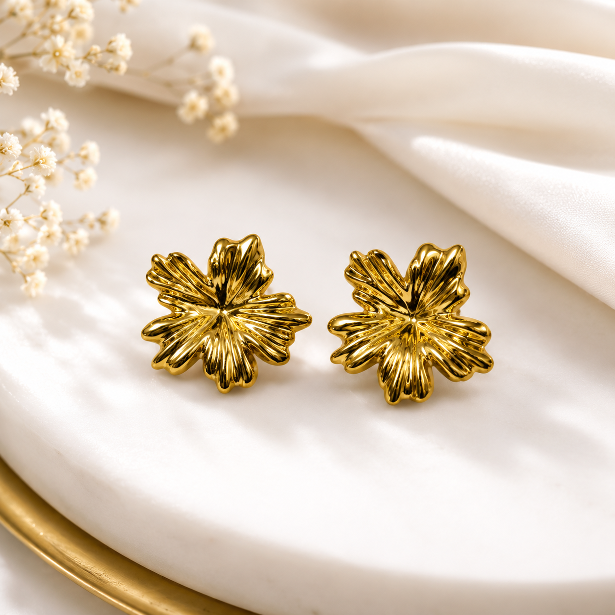 Gold Flower Stud Earrings for Women | Floral Statement Gold Plated Earrings