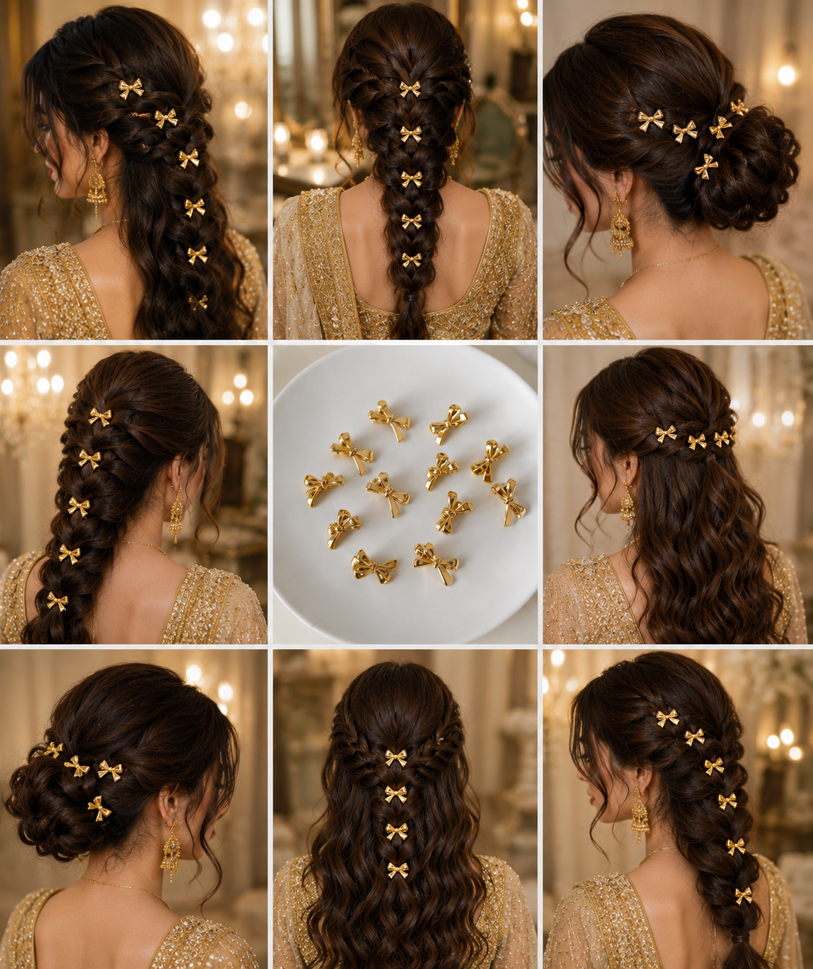 5PCS Crystal Bow Hair Clips Set – Silver & Gold Elegant Hair Accessories for Women & Girls
