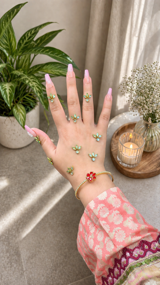 Elegant Floral Kundan Mehndi | TAW Design 09 Pack – Pointed Leaf Bridal Style