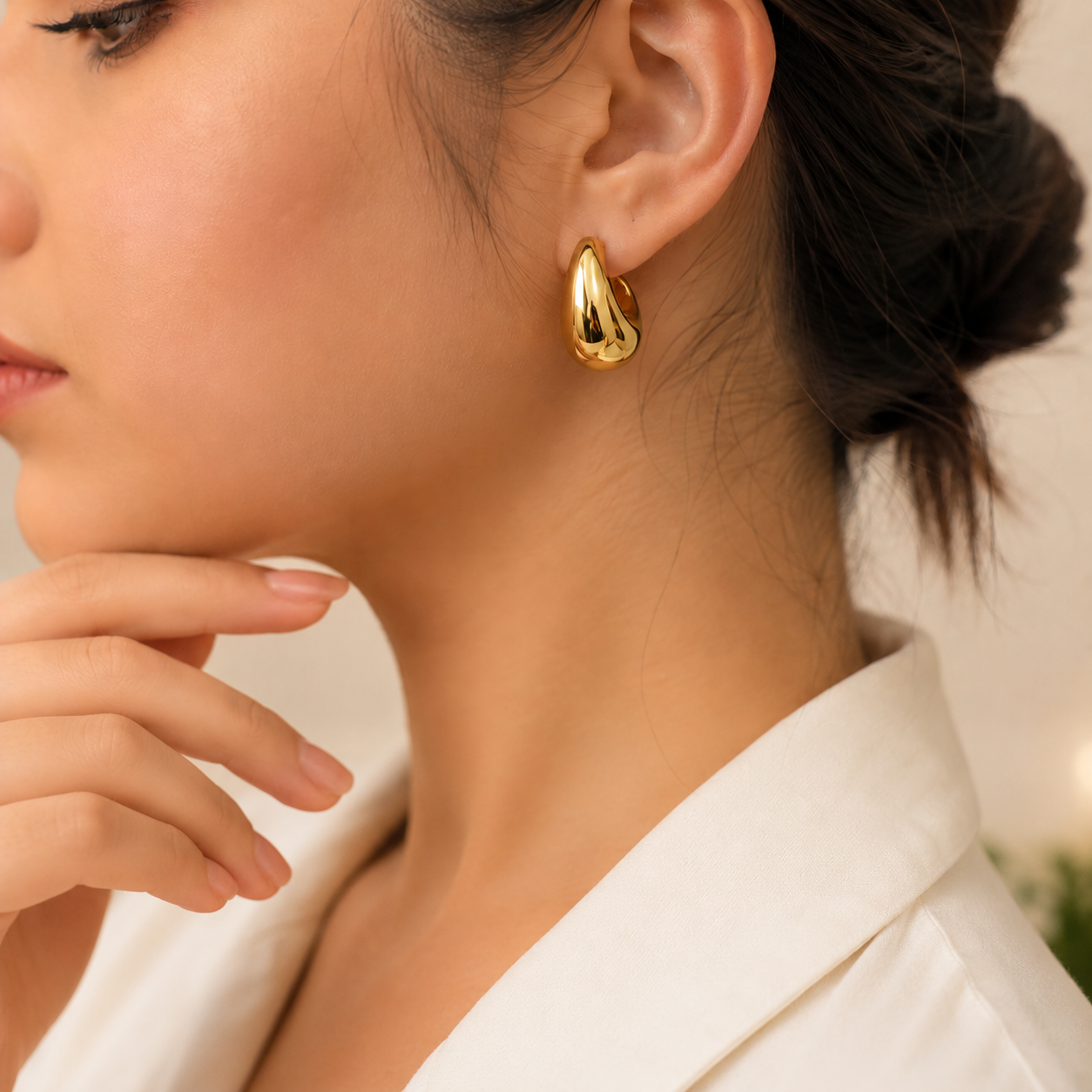 Chunky Gold Teardrop Hoop Earrings for Women | Statement Gold Plated Earrings