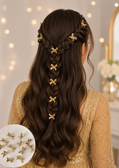 5PCS Crystal Bow Hair Clips Set – Silver & Gold Elegant Hair Accessories for Women & Girls
