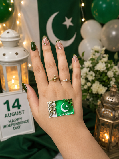 14 August Pakistan Flag Kundan Sticker