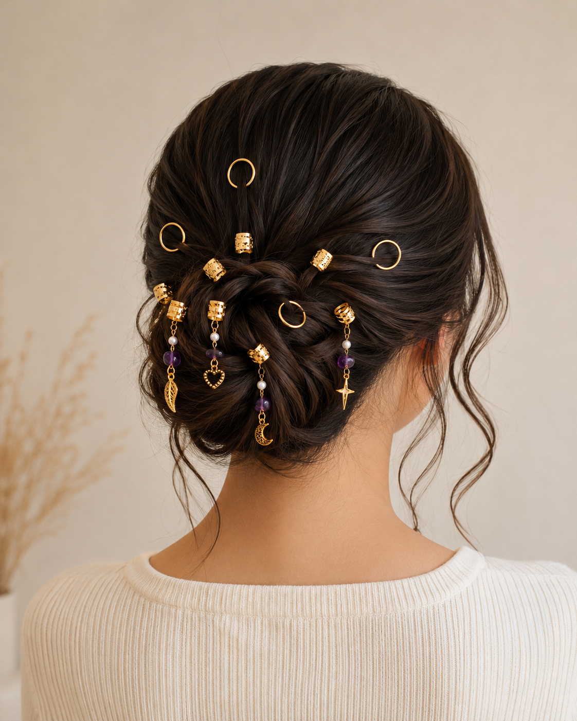 36PCS Gold Hair Cuffs for Braids | Adjustable Braid Rings, Dreadlock Hair Jewelry, Loc Accessories with Pearl, Crystal & Charms