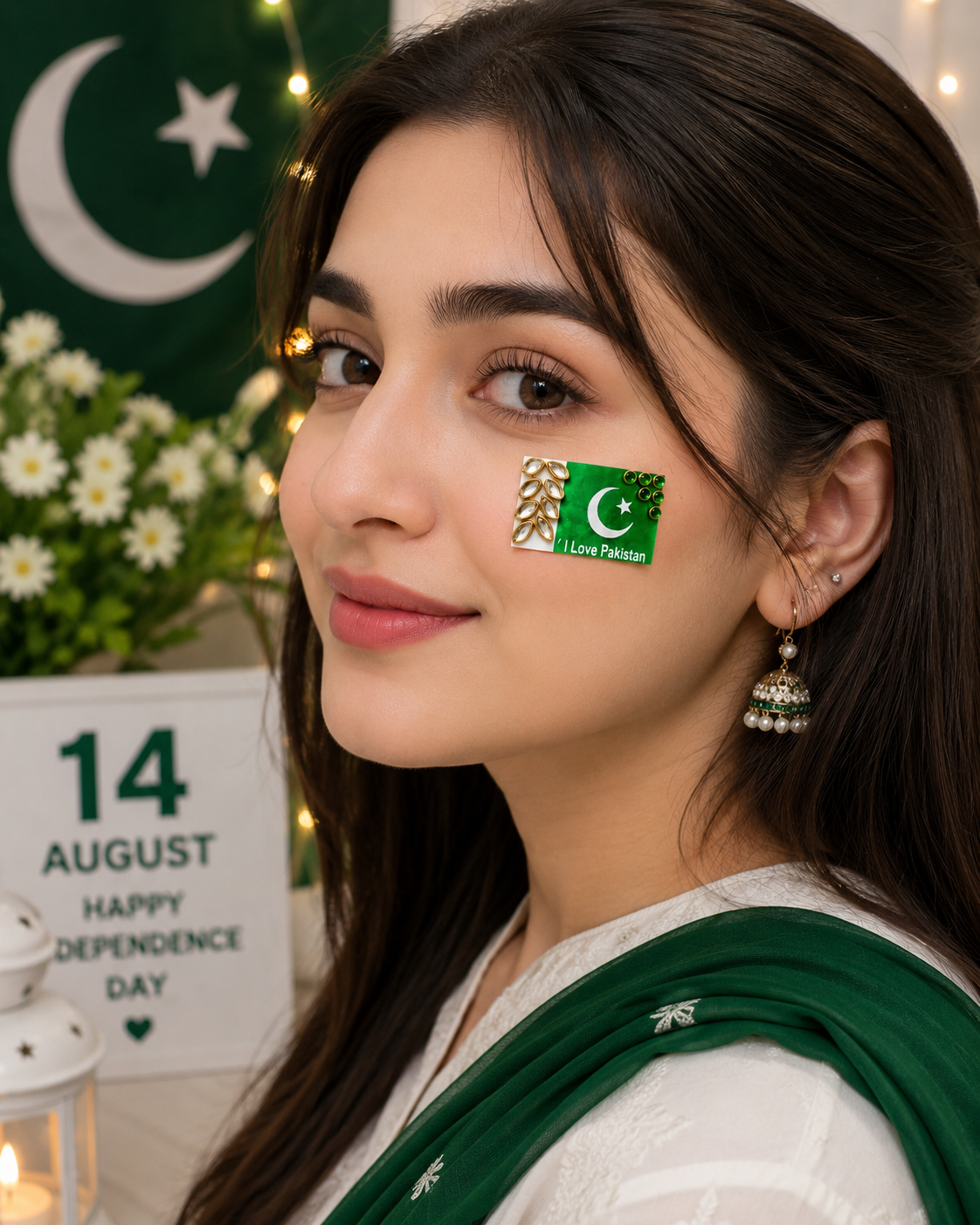 14 August Pakistan Flag Kundan Sticker
