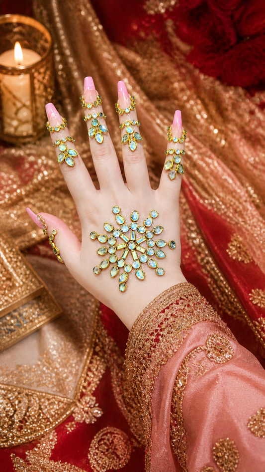 Luxury Gold Kundan Mehndi |TAW Design 04 Pack – Bridal Hand Jewellery Style