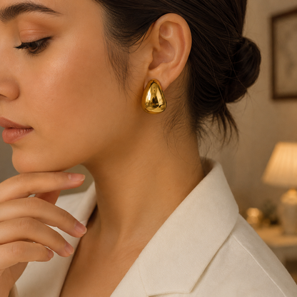 Chunky Gold Teardrop Stud Earrings for Women | Gold Plated Statement Earrings