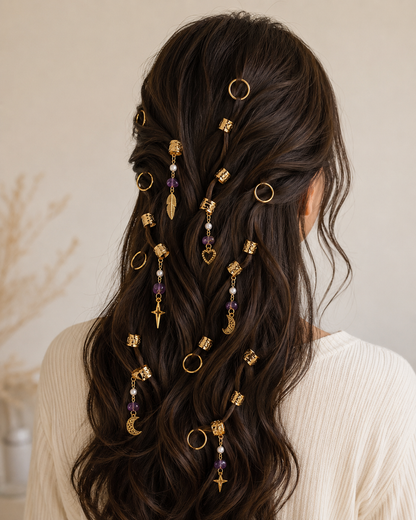 36PCS Gold Hair Cuffs for Braids | Adjustable Braid Rings, Dreadlock Hair Jewelry, Loc Accessories with Pearl, Crystal & Charms
