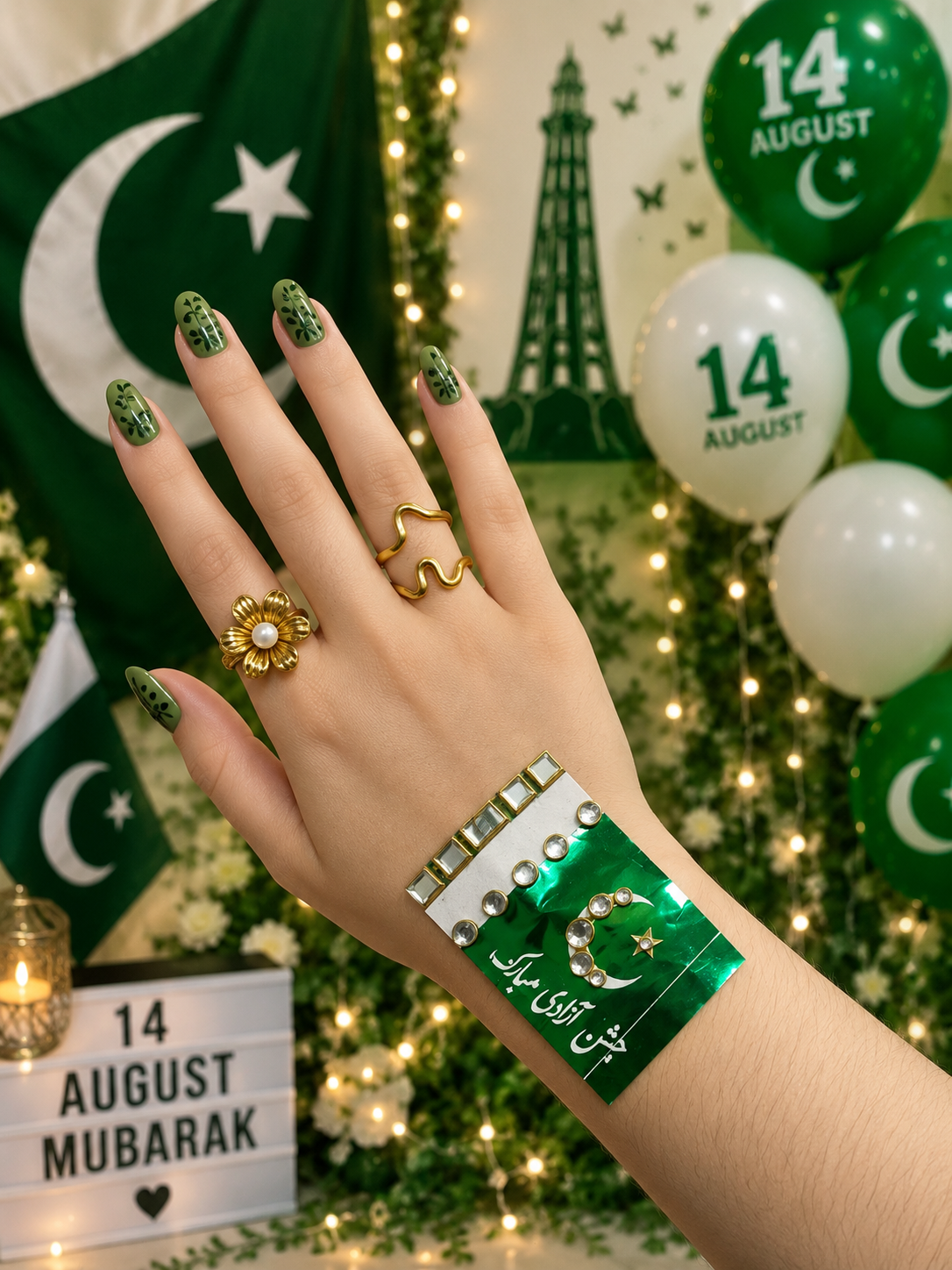 14 August Pakistan Flag Hand Sticker | Independence Day Hand Decoration | Premium Self-Adhesive Body Sticker