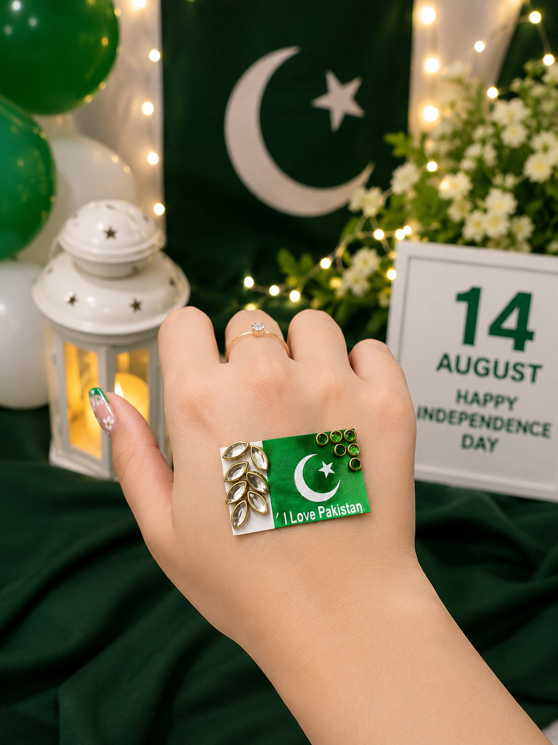 14 August Pakistan Flag Kundan Sticker
