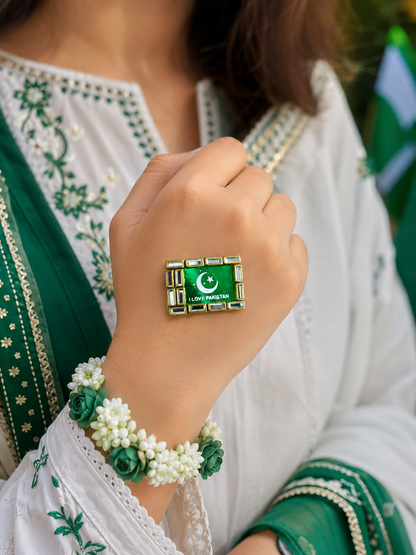 14 August Love Pakistan Kundan Hand Sticker – Premium Reusable Self-Adhesive Independence Day Body Sticker