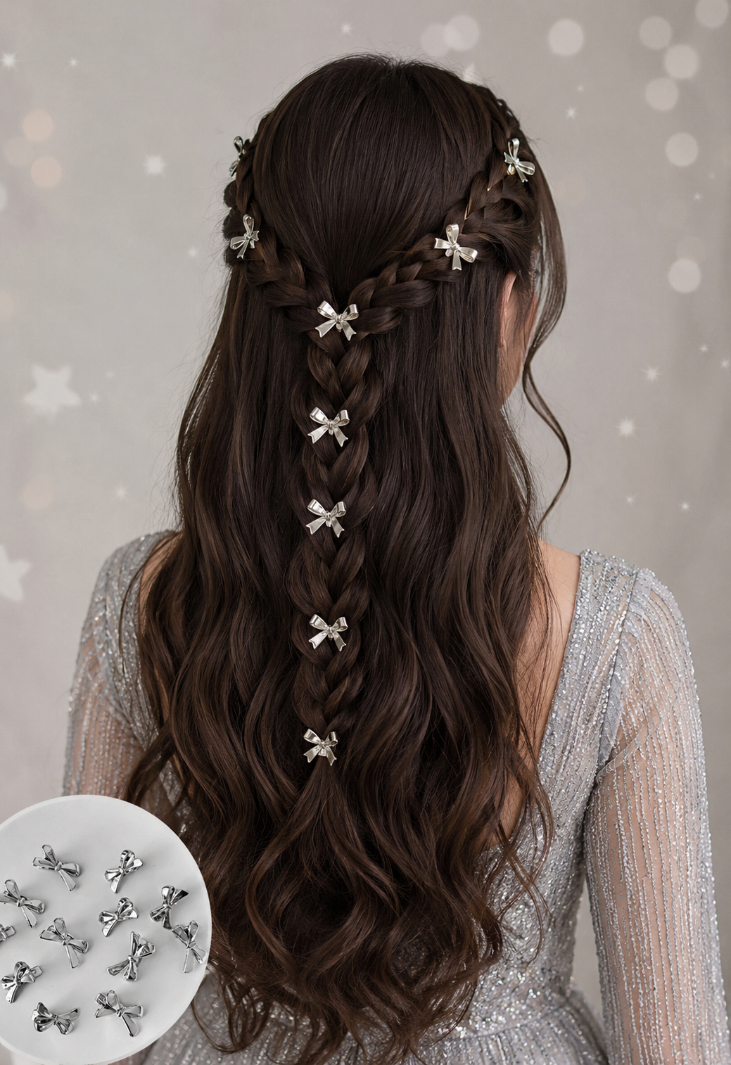 5PCS Crystal Bow Hair Clips Set – Silver & Gold Elegant Hair Accessories for Women & Girls