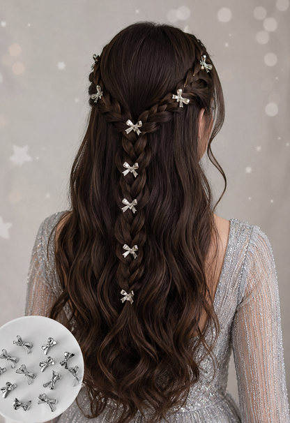 5PCS Crystal Bow Hair Clips Set – Silver & Gold Elegant Hair Accessories for Women & Girls