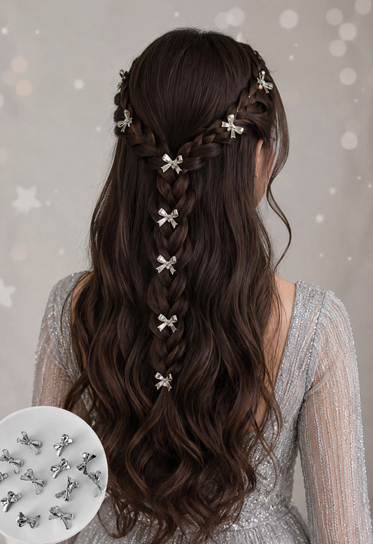 5PCS Crystal Bow Hair Clips Set – Silver & Gold Elegant Hair Accessories for Women & Girls