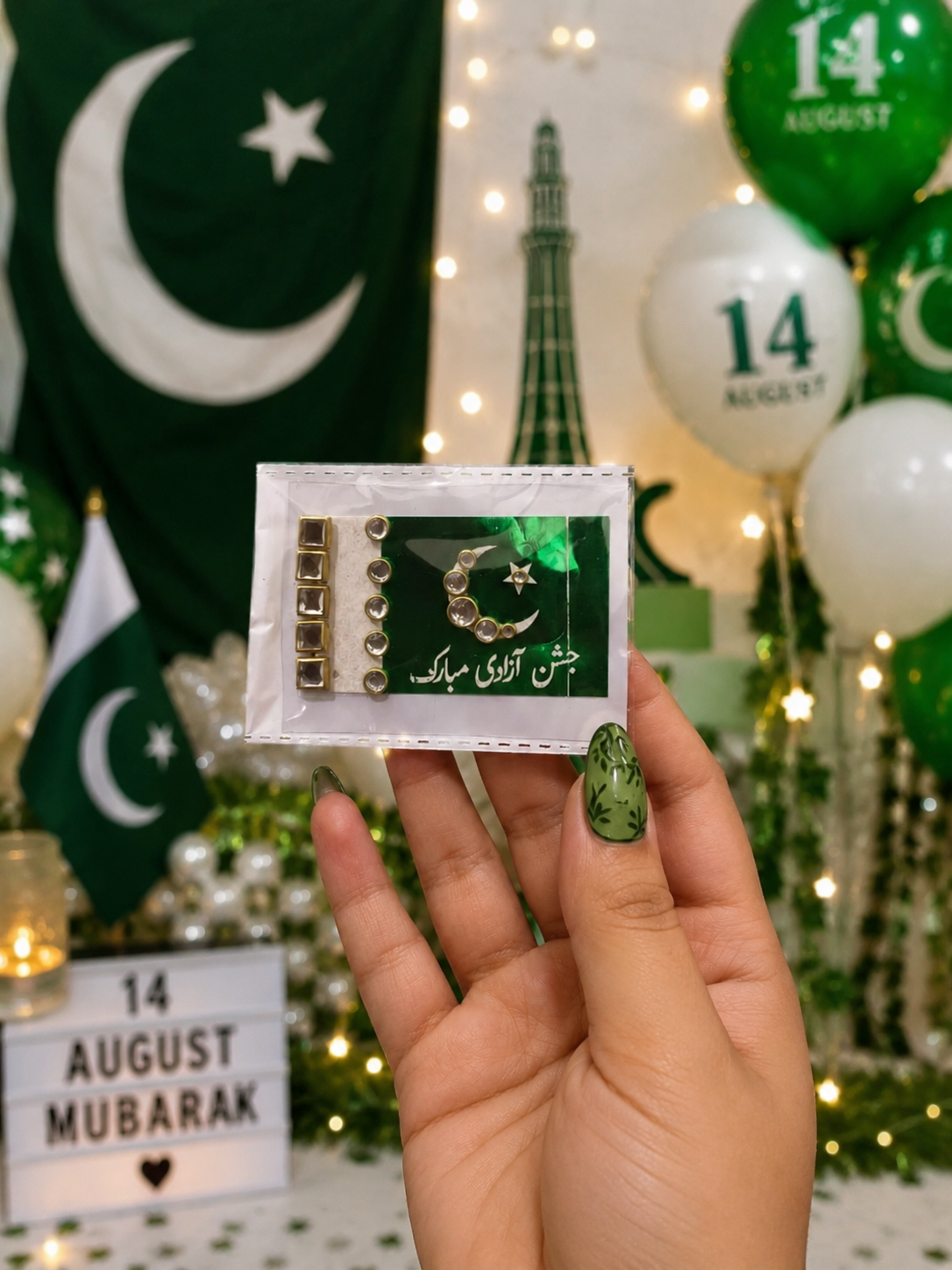 14 August Pakistan Flag Hand Sticker | Independence Day Hand Decoration | Premium Self-Adhesive Body Sticker