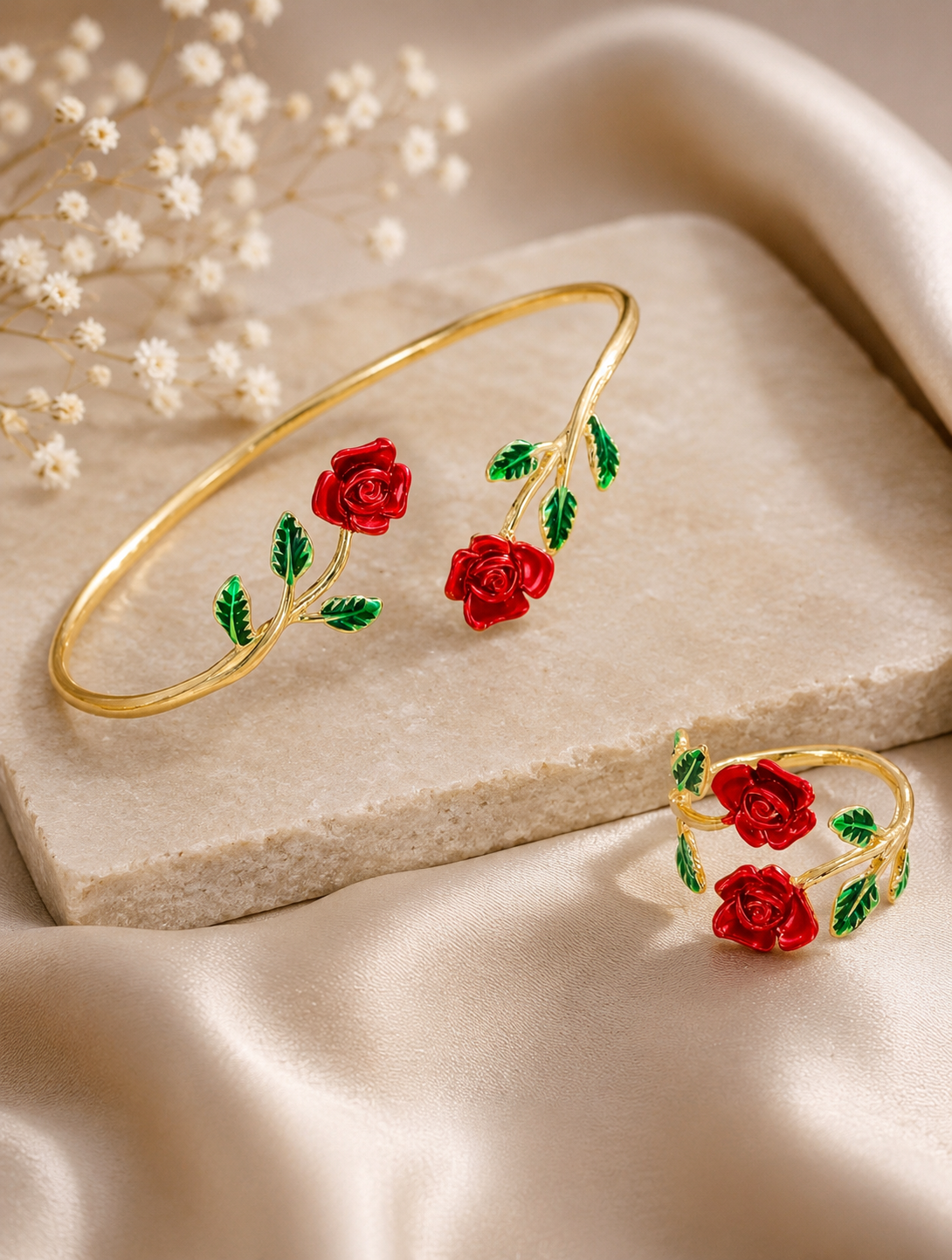 Rose Flower Bracelet & Ring Set for Women | Flower Jewelary