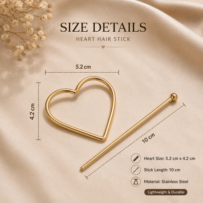 Golden Heart Hair Stick | Stainless Steel Hair Pin