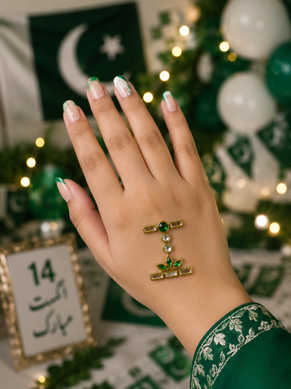 I–P Alphabet Kundan Flag Stickers | Green & White Initial Stickers | 14 August Special