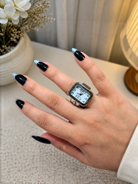 Silver Square Dial Ring Watch for both Male and Female | Square Dail