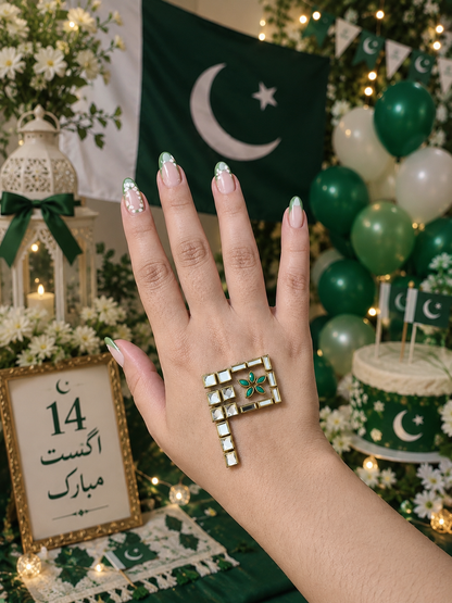 Pakistan Flag Kundan Sticker for 14 August – Independence Day Hand Decoration | Self-Adhesive