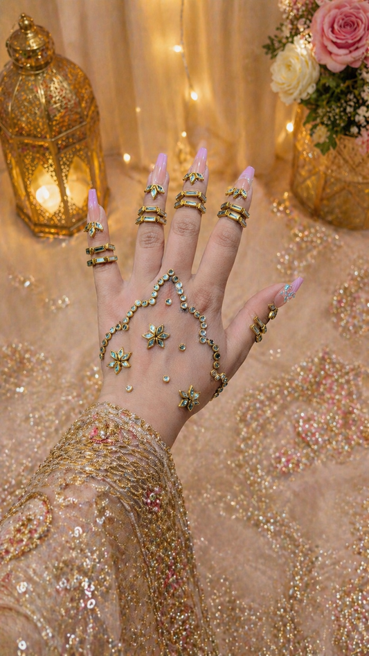 Luxury Gold Kundan Mehndi | TAW Design 05  Pack – Pointed Petal & Rectangle Bridal Style